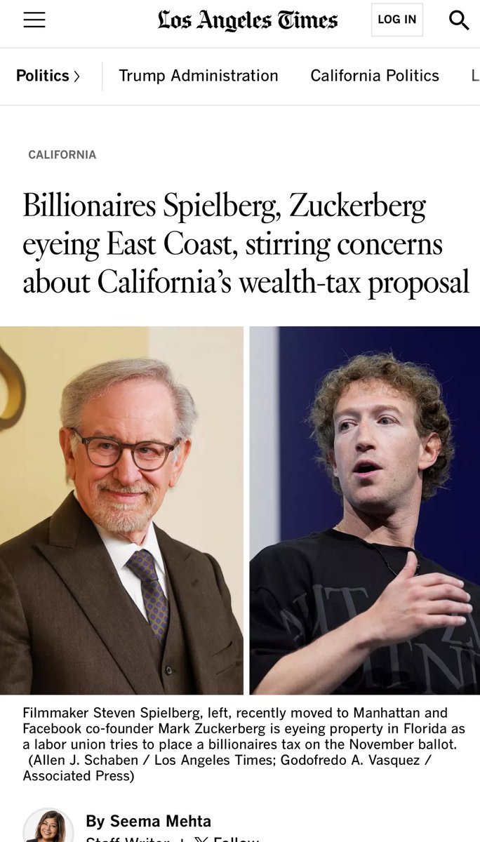 These Billionaires (with their political donations) support positions that create a sh!thole for the average Californian and then MOVE out of the sh!thole they helped create.
BUT the average Californian CAN’T afford to move out and is STUCK in the sh!thole! It’s a bad movie👇👇