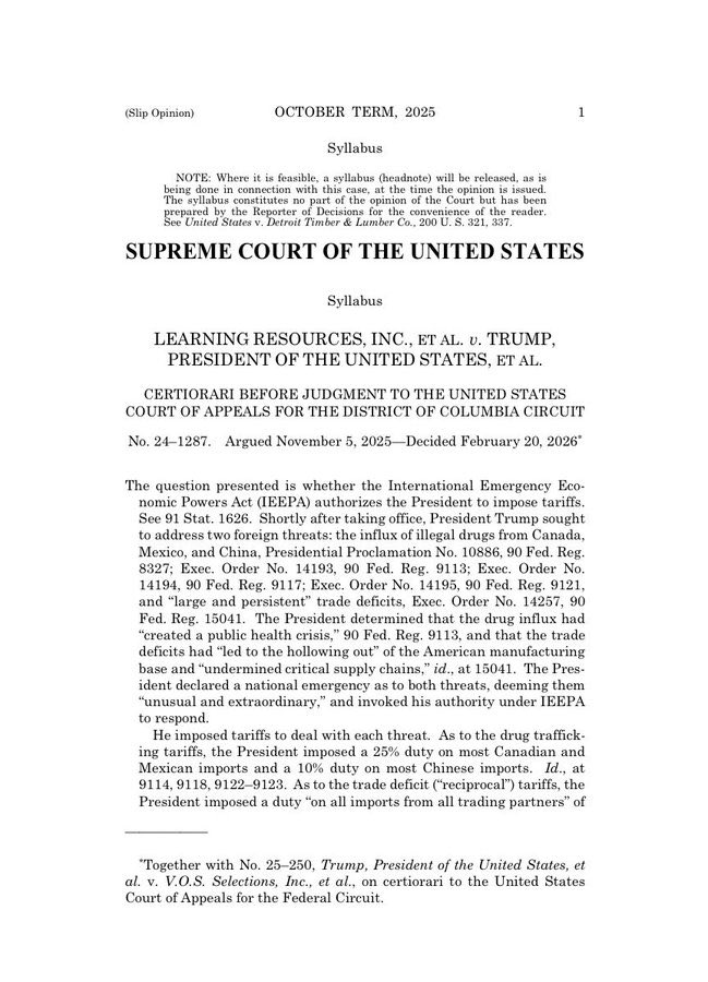 🚨Breaking: US Supreme Court strikes down Trump’s tariffs

Final Vote:
🟢 For tariffs: 3
🔴 Against tariffs: 6