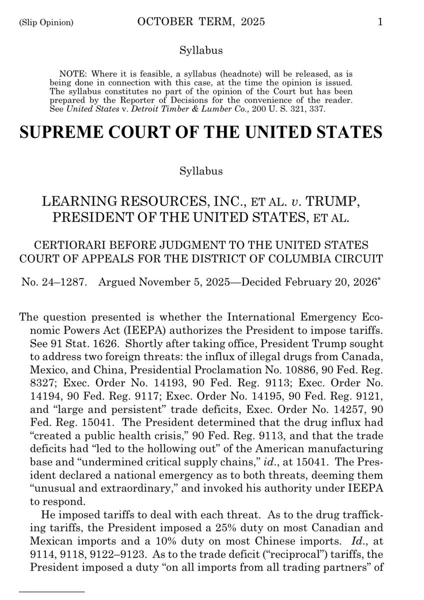 JoyceWhiteVance's tweet image. A 6-3 Court tells Trump he lacks the power to impose tariffs under IEEPA