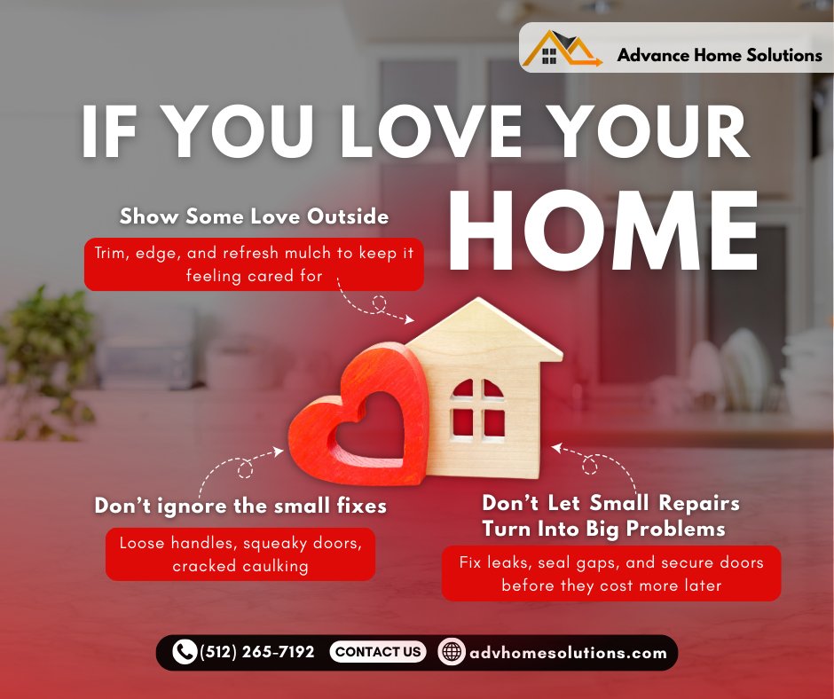 AdvanceHomeTX's tweet photo. If you love your home, take care of it ❤️

Keep your yard clean, your spaces safe, and your home feeling loved.

📅 Limited-time Valentine special
💌 Call us to book

#LoveYourHome #HomeCareTips #ValentinesHome https://t.co/1GzXvK9hSK