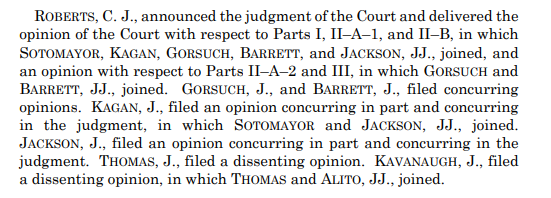 CraigCaplan's tweet photo. Supreme Court ruled 6-3 that President Trump does not have the legal authority to impose global tariffs under the International Emergency Economic Powers Act (IEEPA). Chief Justice Roberts wrote for the majority: "The IEEPA does not authorize the President to impose tariffs." Justices Alito, Kavanaugh & Thomas dissented.  https://t.co/GVPZNScoYI