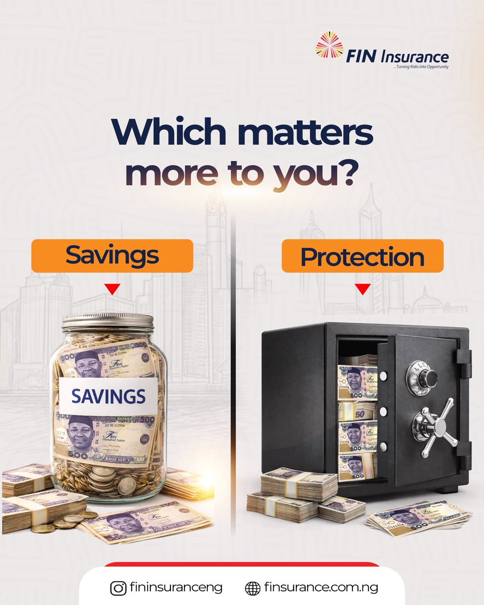 Fininsuranceng's tweet image. Which matters more to you..👇
Savings or Protection?

Share your take in the comments section below 👇

#moneymatters #FINinsurance