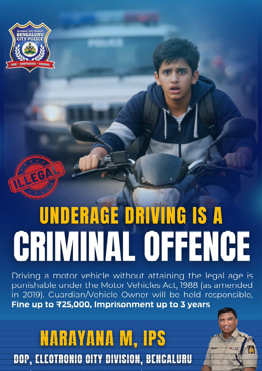 Underage driving is illegal and punishable under the Motor Vehicles Act. Strict action will be taken against minors found driving, and guardians or vehicle owners will be held accountable. Protect our children. Follow the law. No licence means no driving.
#UnderageDriving