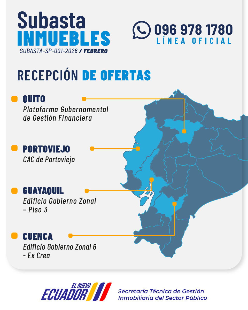¿Estás listo para invertir? 🙌🏘️

Reúne toda la documentación, prepara tu oferta y entrégala en las oficinas de #Inmobiliar.

🗓️ Lunes, 23 de febrero
⏰ 08:00 - 16:30

Más información:
📲 wa.me/593969781780
🔗 bit.ly/INM-SP-001-26

#ElNuevoEcuador
