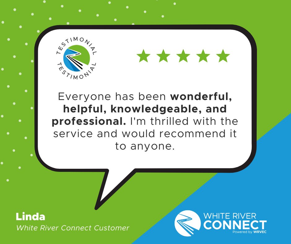 WR_Connect's tweet image. Our team strives to make the switch to White River Connect a painless one. Check out what Linda has to say about our team and our service!