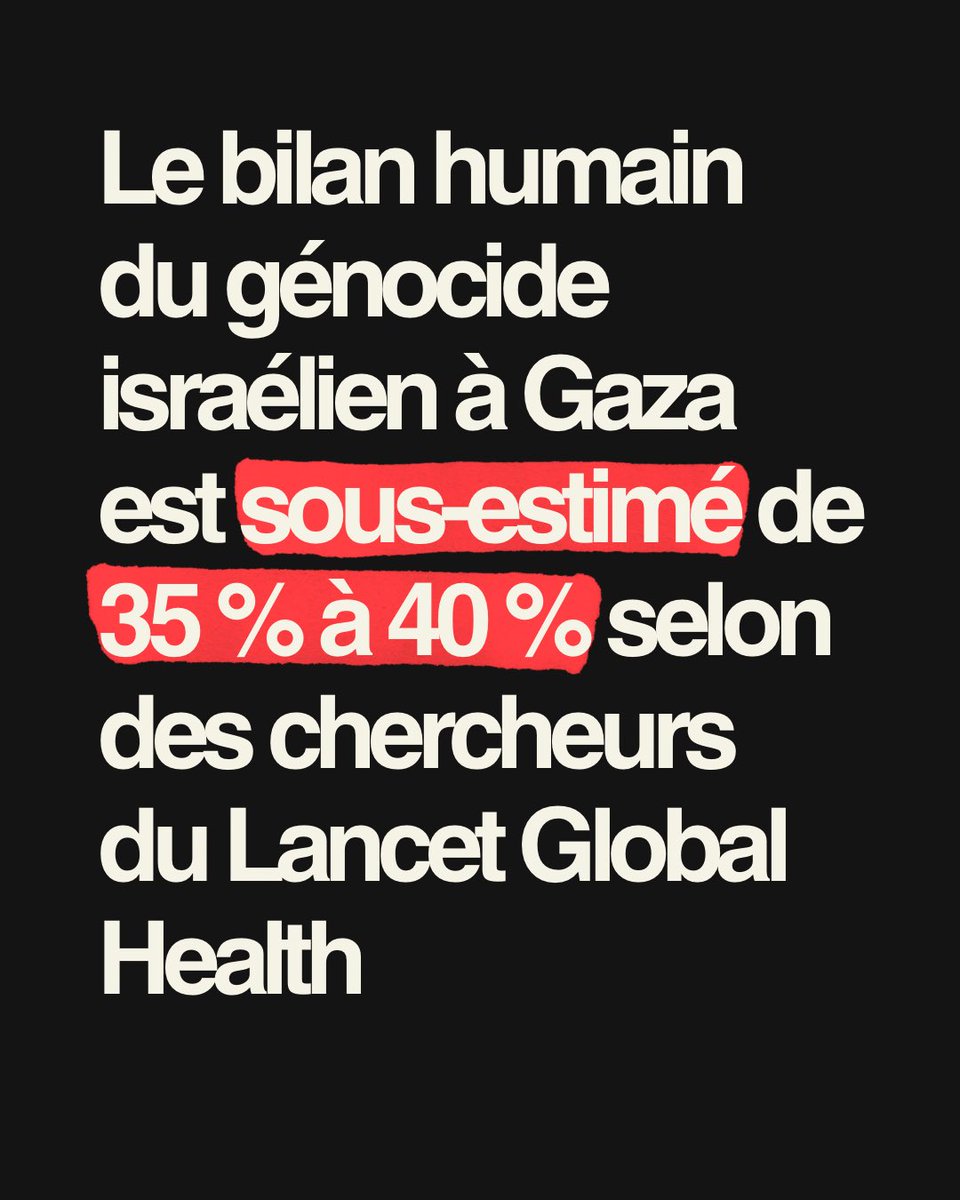 English below 

🇵🇸 Cette enquête présente la même conclusion que les estimations officielles : plus de la moitié des victimes, 56,2 %, sont des femmes, des enfants de moins de 18 ans et des personnes âgées de plus de 64 ans. 

#gaza #israel