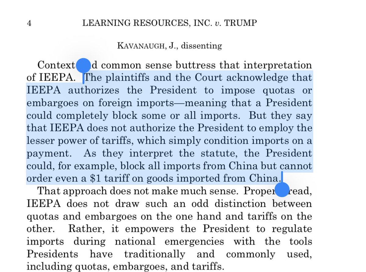 seanmdav's tweet image. The Supreme Court’s decision against Trump’s emergency tariffs is a complete mess, both as a matter of logic and construction, as the opinion has different majorities in different sections. The justices themselves couldn’t even consistently agree on the ruling. 

As Kavanaugh