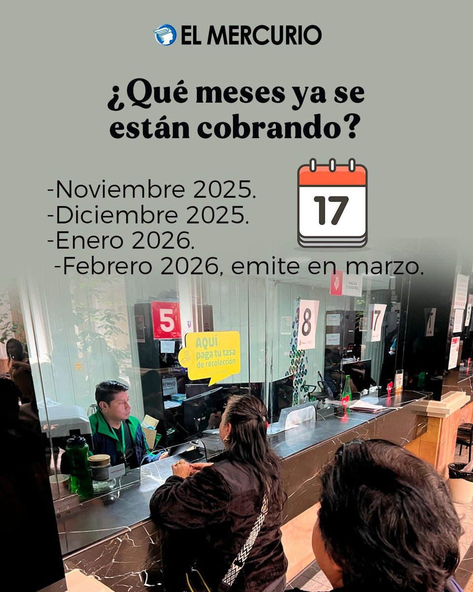 ¿Ya estás al día? 📅✨

Recuerda que el pago de recolección es MENSUAL.

Noviembre, diciembre y enero ya están en cobro, y febrero 2026 se emitirá en marzo.

CANCELA A TIEMPO, EVITA RECARGOS. 💚

Credito:<a href="/elmercurioec/">Diario El Mercurio</a>