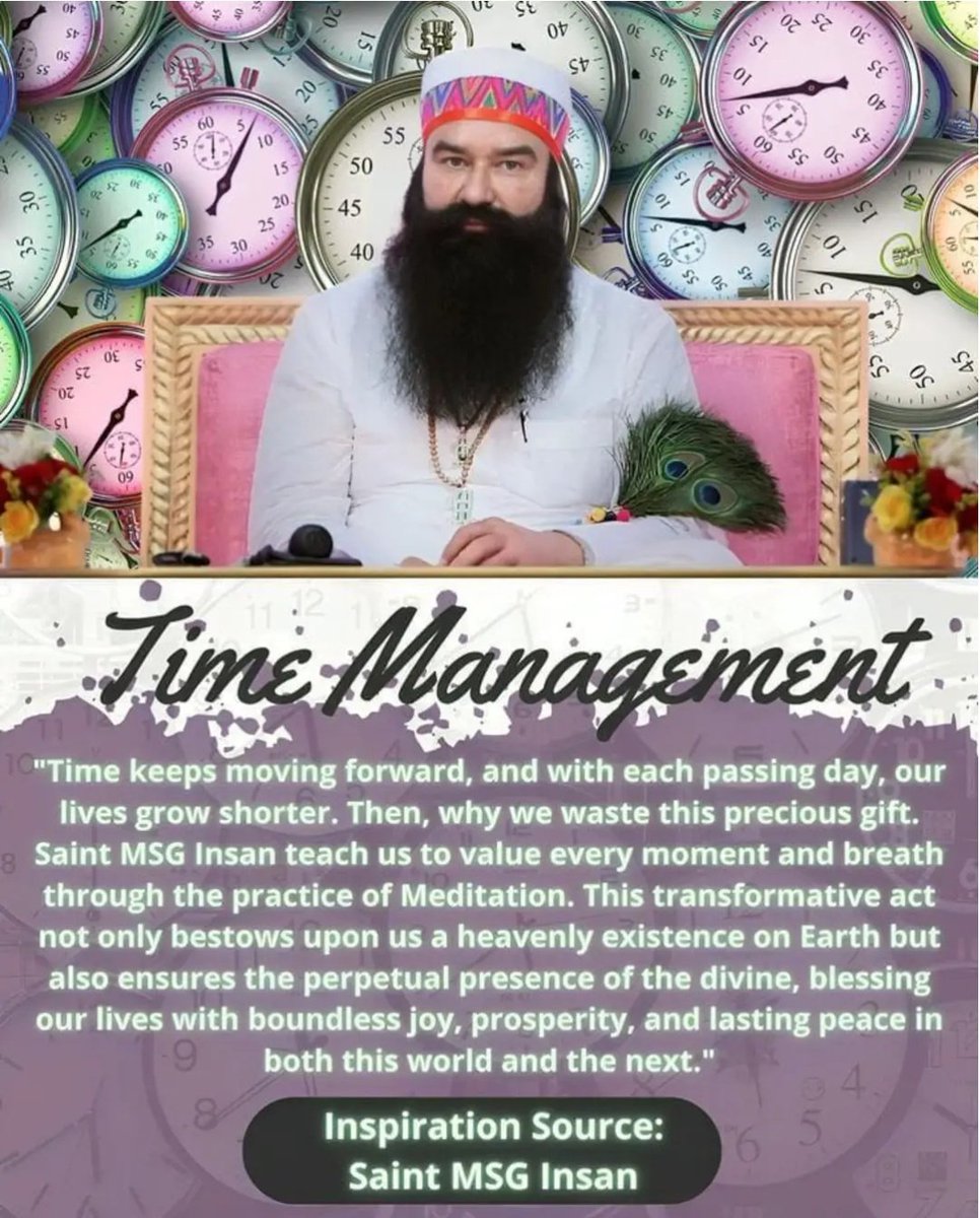 Kotajitu1994's tweet photo. Explaining the need for time management as well as its many benefits, Saint Dr Gurmeet Ram Rahim Singh ji advises everyone to #ValueYourTime & also emphasises on Incorporating Meditation in our daily routine which will make us spiritually stronger and also improve our overall health and increases lifespan.
#TimeManagement
#TimeManagementTips
#GurmeetRamRahim