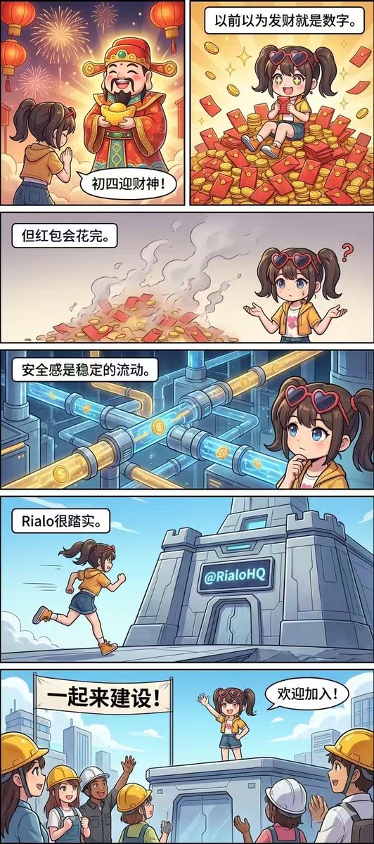 今天初四，迎财神。

这几天走亲访友，发红包，说的最多的一句就是新年发财。

以前觉得发财银行卡里的数字变多。

这两年慢慢发现，真正让人有安全感的其实是稳定的流动。

因为红包会花完。热度会过去。最后留下来的，才是可持续的。

这也是我为什么会选择<a href="/RialoHQ/">Rialo</a>