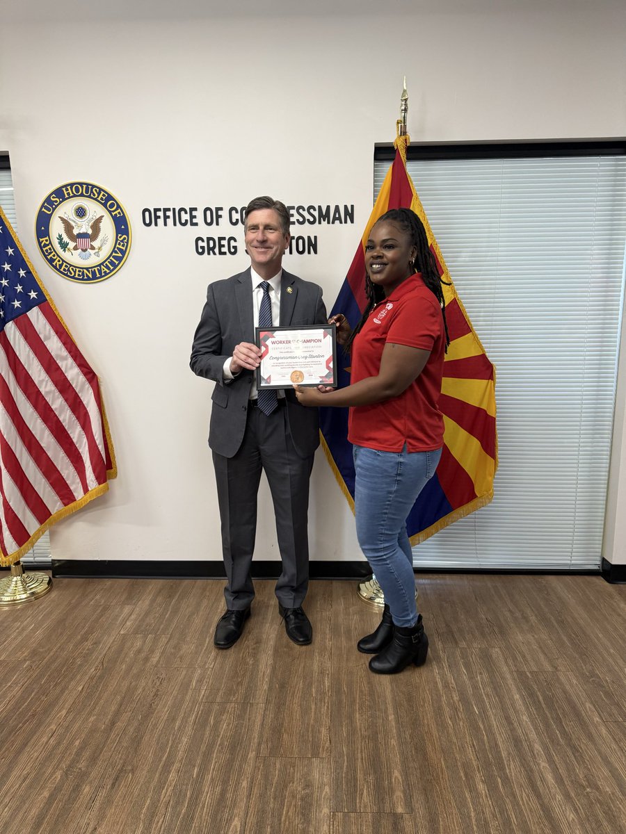 cwa7050's tweet image. Yesterday, on behalf of CWA District 7 / LPAT, Congressman Greg Stanton was presented with a Certificate of Appreciation for his pro-labor leadership and support of legislation that protects working families.

Thank you @RepGregStanton

#ProLabor #WorkingFamilies