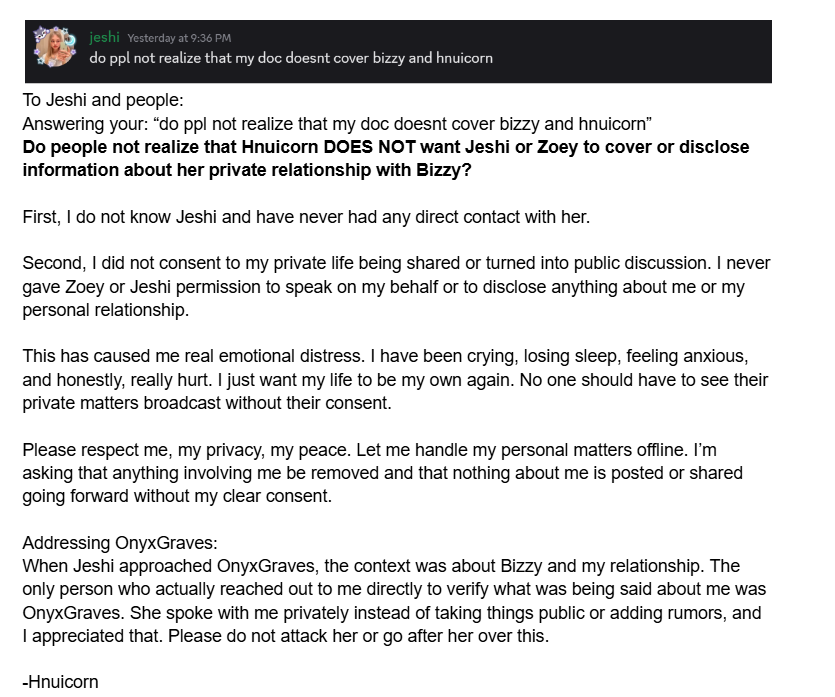 hnuicorn's tweet photo. If the goal was truly women’s safety in the community, both BlossomZoey and Jeshi should have came to me privately and handled this offline, rather than making it public. https://t.co/CUL7TNaSVt