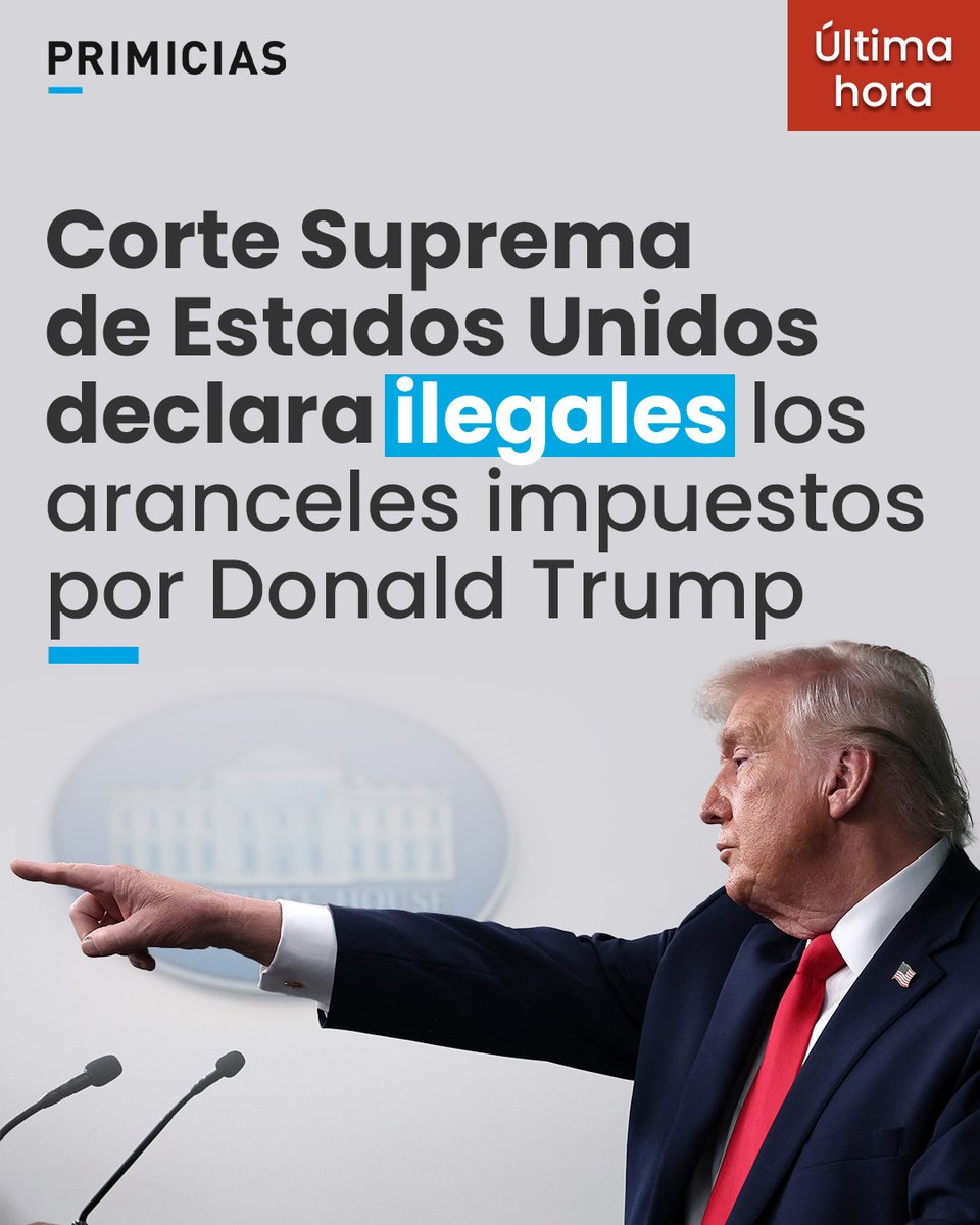 La decisión de la Corte Suprema de Estados Unidos sobre la imposición de aranceles a otros países representa una importante derrota para las políticas de Donald Trump. prim.ec/r5kh50YiP7h