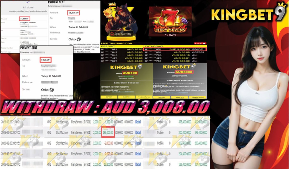 👑𝑪𝒐𝒏𝒈𝒓𝒂𝒕𝒖𝒍𝒂𝒕𝒊𝒐𝒏𝒔 𝑪𝒖𝒔𝒕𝒐𝒎𝒆𝒓 𝑾𝒊𝒕𝒉𝒅𝒓𝒂𝒘👑

⚡️Deposit -  AUD 100.00
☄️Withdraw Amount  - AUD 3,008.00
🔝Platform -  SPADE GAMING
🚨Game -  FIERY SEVEN

ʟɪᴠᴇ ᴄʜᴀᴛ :KINGBET9.net/#chatroom👑Registerlink:kingbet9aus.com/RFK9TWITT