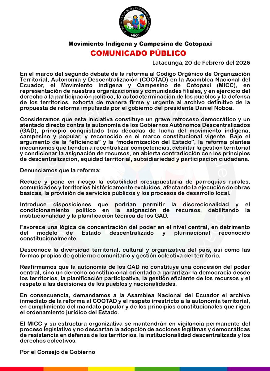 Mov.IndígenaCotopaxi tweet media