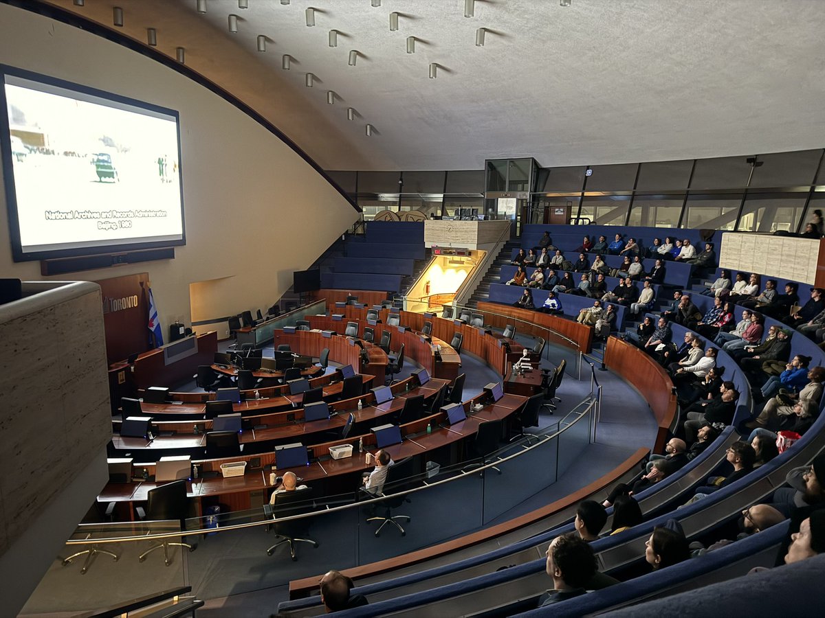 JoshMatlow's tweet photo. Last night, Dan Seljak, my amazing team &amp; I turned Toronto’s city council chambers into a cinema-and enjoyed a thoughtful conversation about ways to improve our city with a packed room of caring, creative &amp; engaged residents. It was truly beautiful. No marshmallows were involved. https://t.co/nAhnDUR0D4