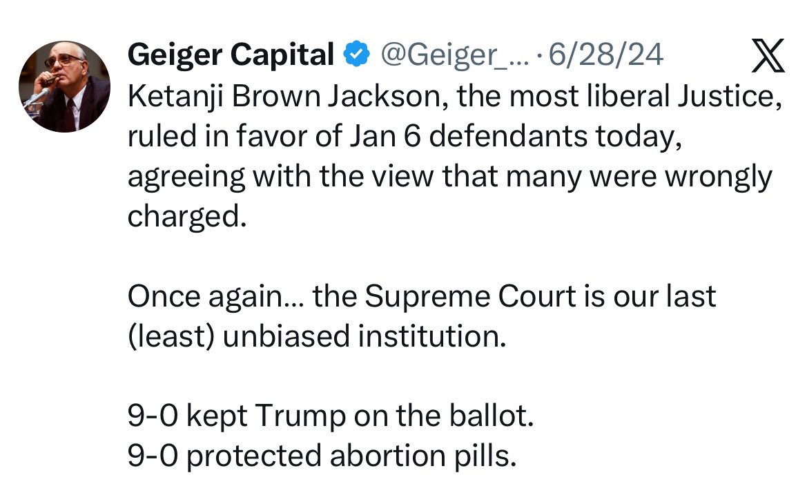 Geiger_Capital's tweet image. Once again… The Supreme Court is our last functioning, least biased institution.