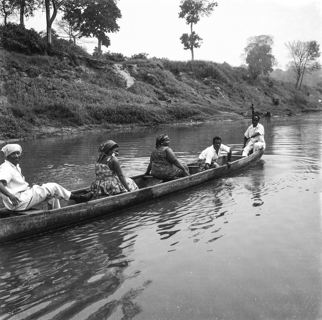 Dr Kwame Nkrumah enjoying a boat ride on the Djanle lagoon, Ningo Prampram