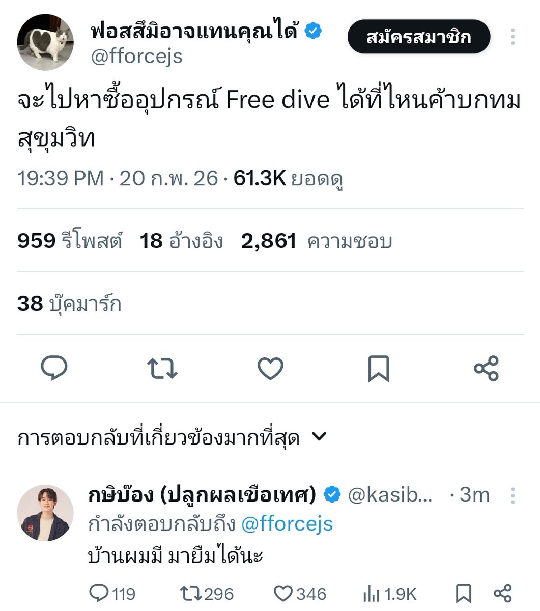 BrIgHtWiNFoReV6's tweet image. คนอื่นชวนมาดูแมวที่บ้าน ยัยบุ๊คใช้ อุปกรณ์ Free dive ล่อหนุ่มตี๋มาที่บ้าน ร้ายมาก 555

🦊 : จะไปหาซื้ออุปการณ์ Free dive ได้ที่ไหน
🍅 : บ้านผมมี มายืมได้นะ

ร้อยวันพันปีชีไม่เคยพูดถึงการดำน้ำ เดินป่าชียังบ่นแฟ่ด อยู่ดีๆก็มีอุปกรณ์ขึ้นมาเฉย 😂 แต่จะให้ยืมทำไม ก็ไปด้วยกันเลยดิ 😌