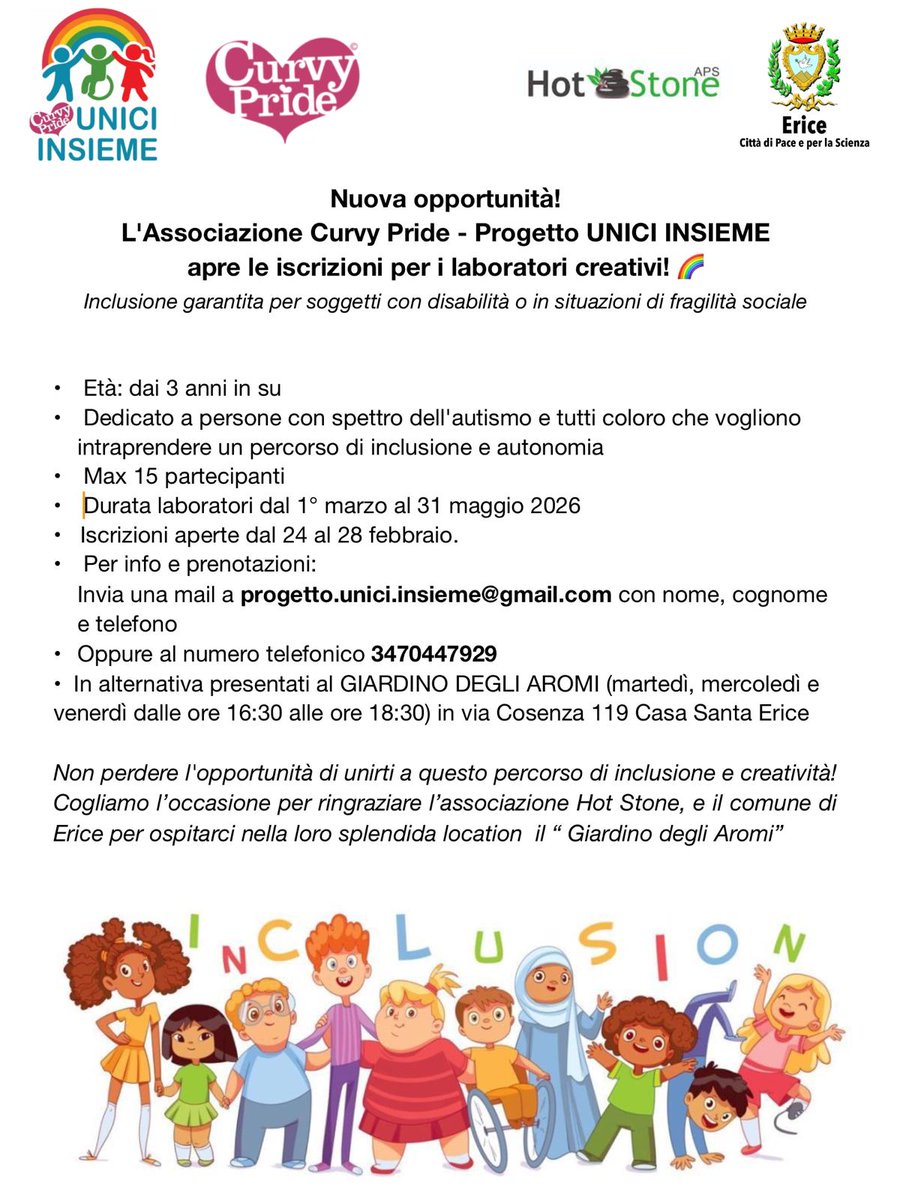 curvypride_real's tweet photo. NUOVA OPPORTUNITÀ IN #SICILIA
#autonomia #autismo #inclusione
Insieme siamo davvero UNICI.
#UniciInsieme #CurvyPride #Inclusione #Erice  #LaboratoriCreativi #InsiemeSiPuò https://t.co/R8yGzgldd9
