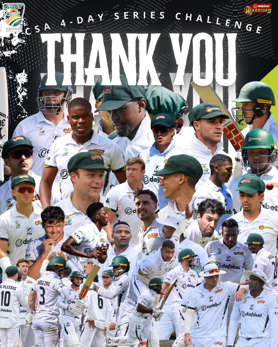 WarriorsCrickEC's tweet image. Not the ending we wanted, but a season we can be proud of. We fought until the very last ball and left it all on the pitch. Huge thank you to the fans for riding with us every step of the way. We’ll be back stronger⚔️💚

#WozaNawe #4DaySeries
#WarriorWay #DafabetWarrior