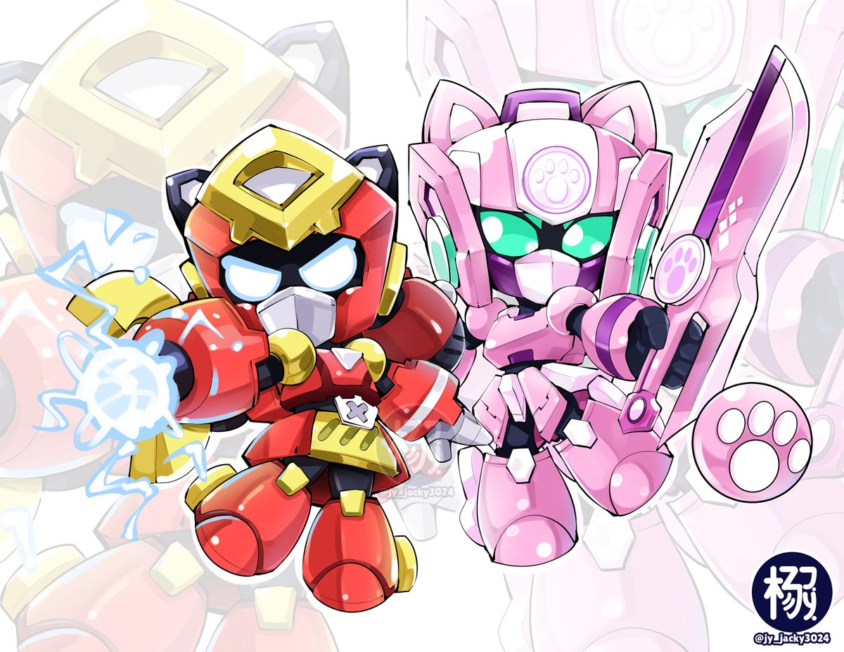 Mecha Jessie & my Kitten Bot Bibi fanart 2 artstyles @BrawlStars