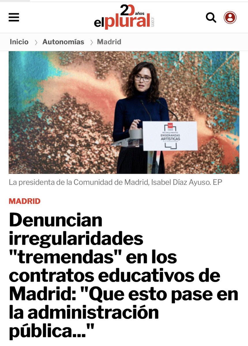 ‼️ Personal de apoyo de colegios públicos madrileños trabaja días sin contrato, sin alta en la Seguridad Social y sin ninguna protección.

Si no hay quien recoja la basura, llaman a una empresa privada. Si no hay administrativo, externalizan.
elplural.com/autonomias/mad…