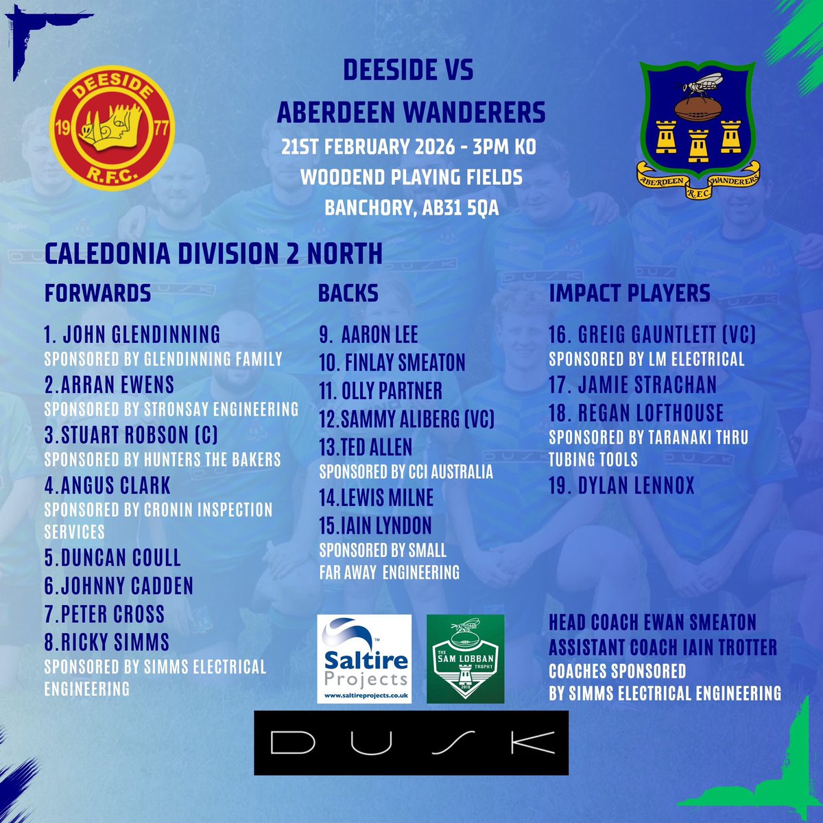 🏉 Team Sheet Announcement 🏉

Here’s your Wanderers squad for this weekend’s clash away to Deeside Rugby Club in Banchory 🙌

With the sides sitting close together in the table, this is a big one. Every point matters and the lads know what’s at stake as they push ahead!
#aswands