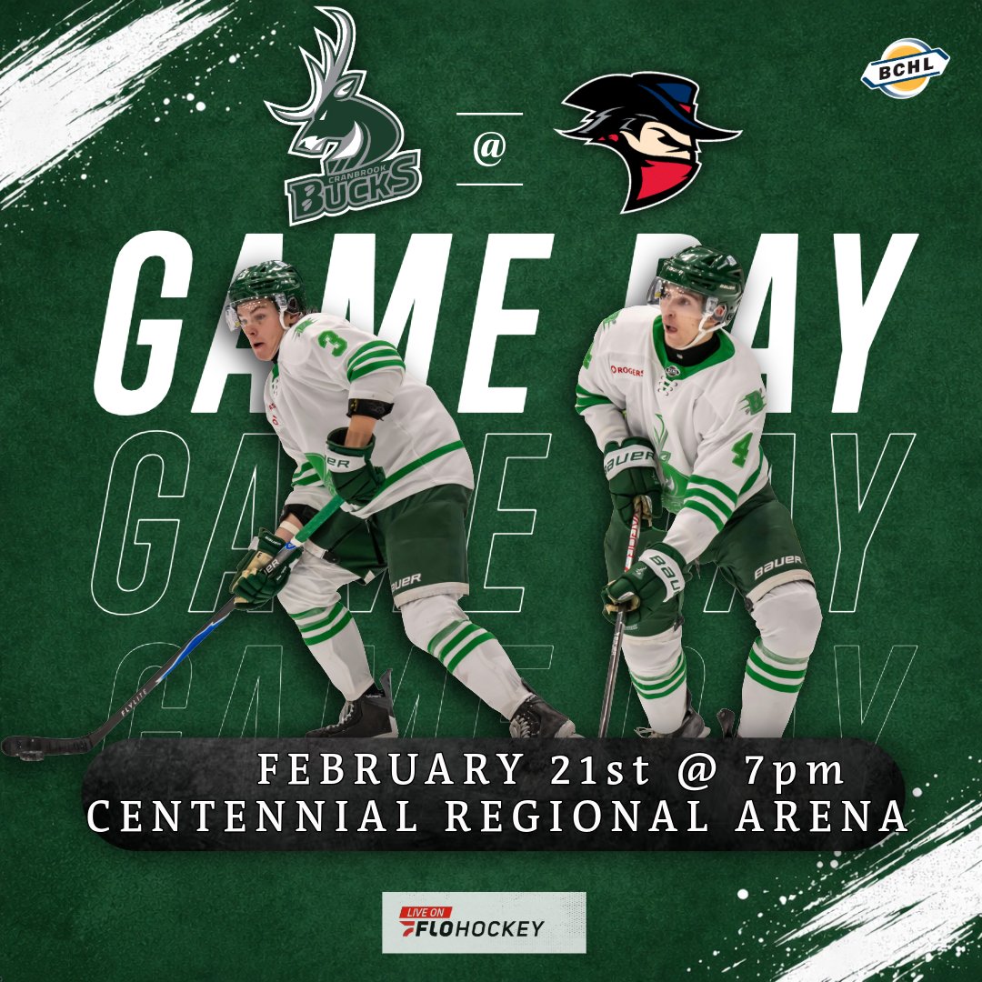 CranbrookBucks's tweet image. 🚨GAMEDAY TONIGHT!🚨

Puck drop at 7pm today as the Bucks visit the Brooks Bandits!

📺Catch all the action on @flohockey !
🗓February 21st
🕖 7:00PM (MST)
📍Centennial Regional Arena

#FearTheDeer #gobucksgo #GoBucks #bchl #jointheherd