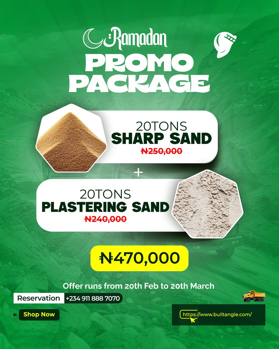 BuiltangleNig's tweet photo. 🏘️ Your project partner this Ramadan. 🙌🏽
Stronger rods, sharper sand, and solid granite- all bundled up at prices that actually make sense. 

🛠️ Don’t build alone, build with the best offer in town. 

Send us a dm to reserve yours today or visit our website to order. https://t.co/NPOqg99ZcN