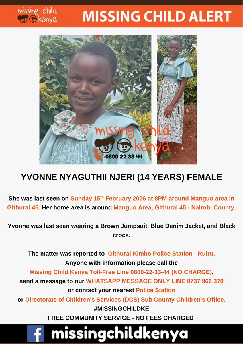 missingchild_ke's tweet image. YVONNE NYAGUTHII NJERI (14 YEARS) FEMALE #MISSINGCHILDKE