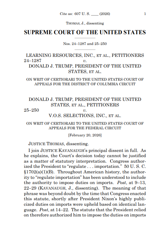 GuntherEagleman's tweet image. 🚨BREAKING: Justice Clarence Thomas just UNLEASHED pure FIRE in his dissent on the tariff ruling, dropping TRUTH BOMBS that expose the majority’s BS and defend President Trump’s America First authority like a boss! 

He didn’t mince words. He straight-up NAILED it:

“NEITHER the