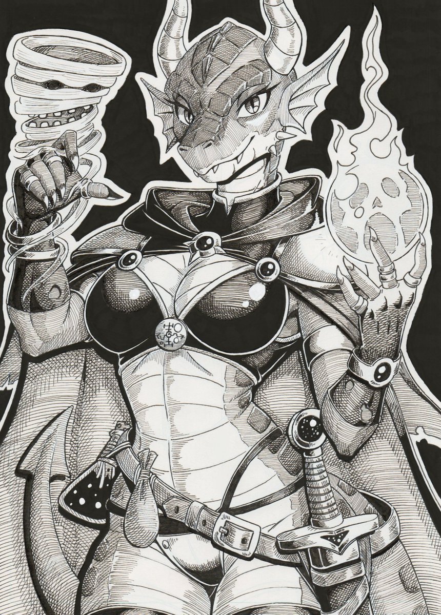 Drew a Dragonborn (Draco-kin on my setting) witch