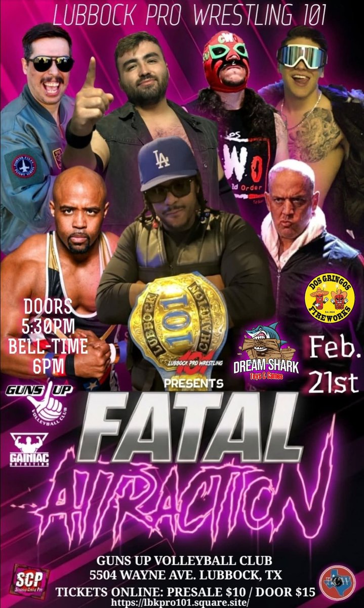 pinchecracker's tweet photo. * * * TOMORROW NIGHT * * *

​Lubbock Pro Wrestling 101 live at the Guns Up Volleyball Club!

​Doors @ 5:30 PM / Bell @ 6 PM

​Tickets: https://t.co/2jXabsVgoB or @ the door!

Family friendly event!

#LubbockProWrestling https://t.co/iDLCgJ8jJ2