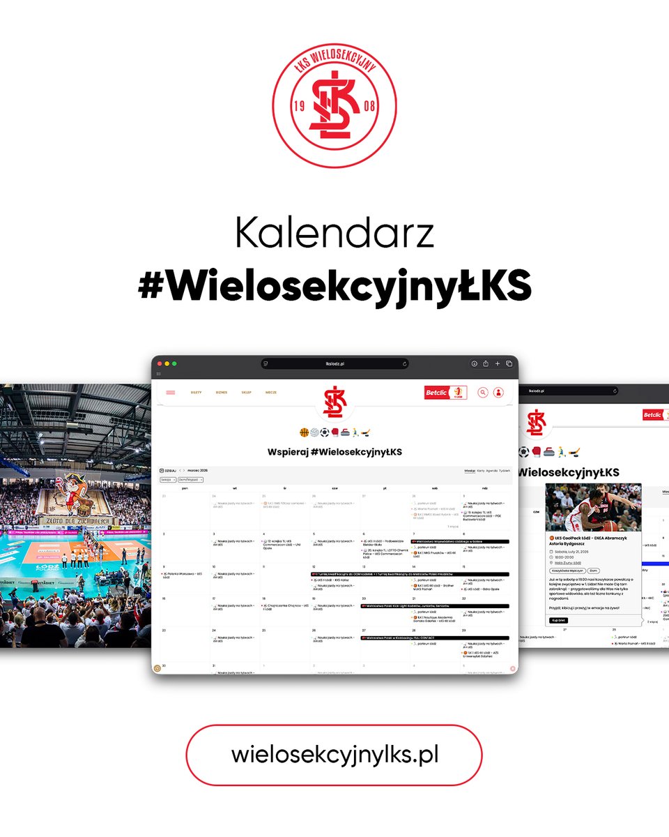 🆕 Uruchomiliśmy 𝗪𝗶𝗲𝗹𝗼𝘀𝗲𝗸𝗰𝘆𝗷𝗻𝘆 𝗞𝗮𝗹𝗲𝗻𝗱𝗮𝗿𝘇 ŁKS 📆

✔️ wszystkie wydarzenia wszystkich sekcji w jednym miejscu
✔️ możliwość filtrowania (dom/wyjazd, konkretna sekcja)
✔️ informacje o miejscu, dojeździe, transmisjach i biletach

Bez szukania po profilach. Bez