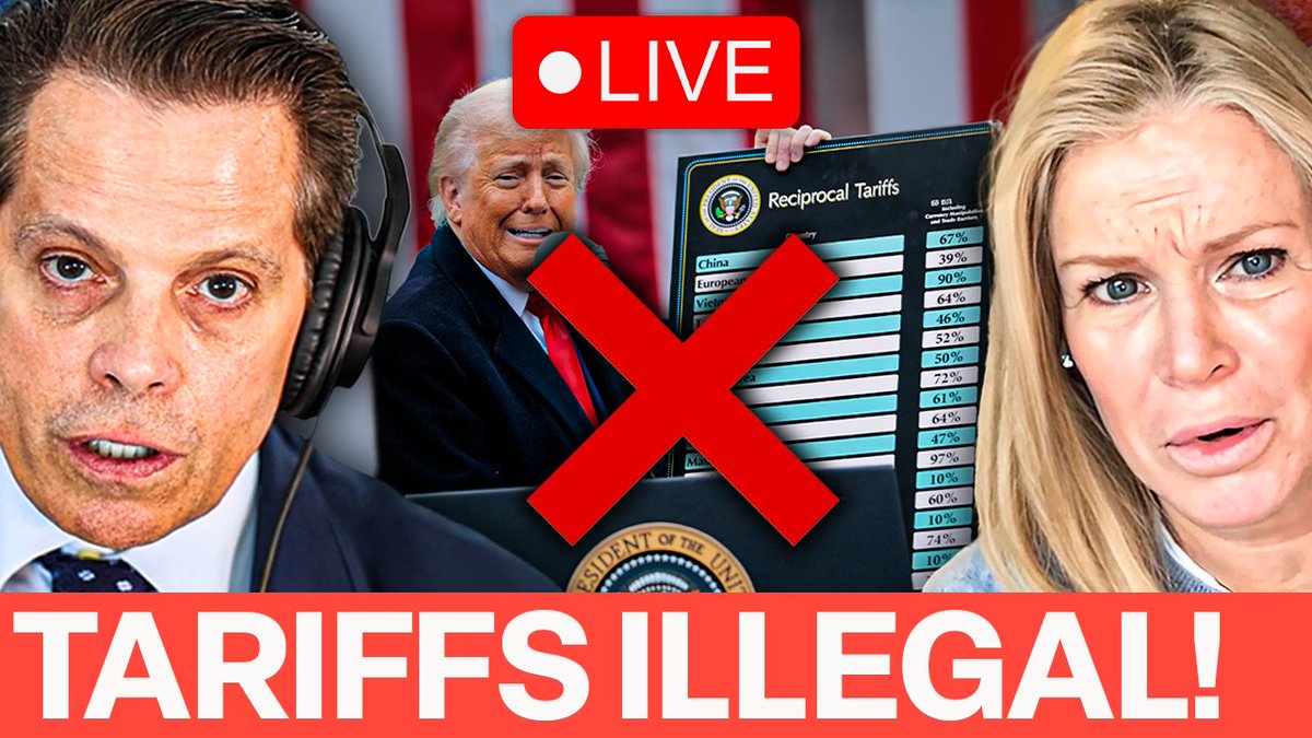 RestPoliticsUS's tweet photo. 🚨 EMERGENCY LIVESTREAM 🚨

SUPREME COURT STRIKE DOWN TRUMP'S TARIFFS

Join @KattyKay_ and @Scaramucci as they break down what this ruling means for America LIVE!

Link in replies 👇