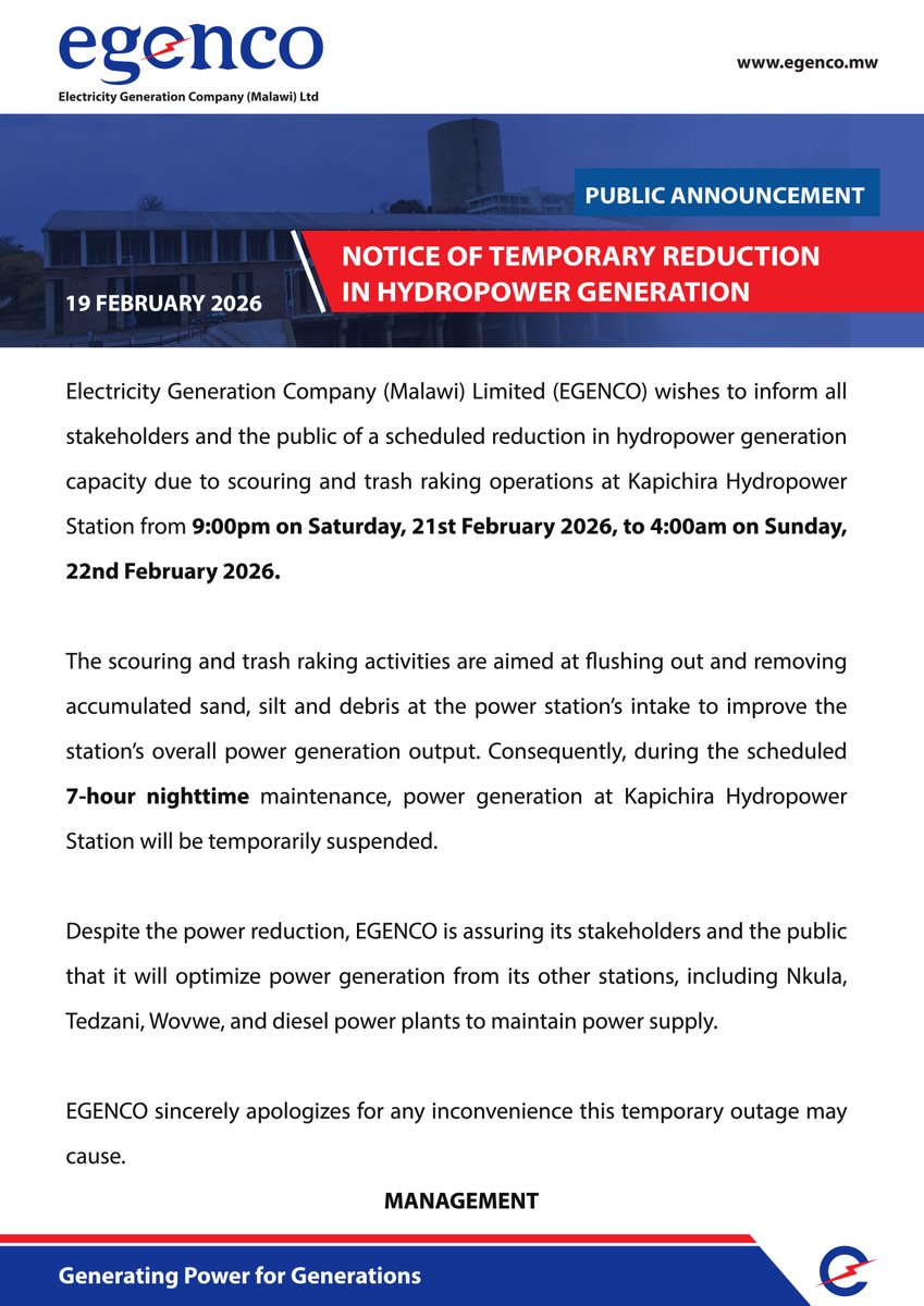 Electricity Generation Company (Malawi) Limited tweet media