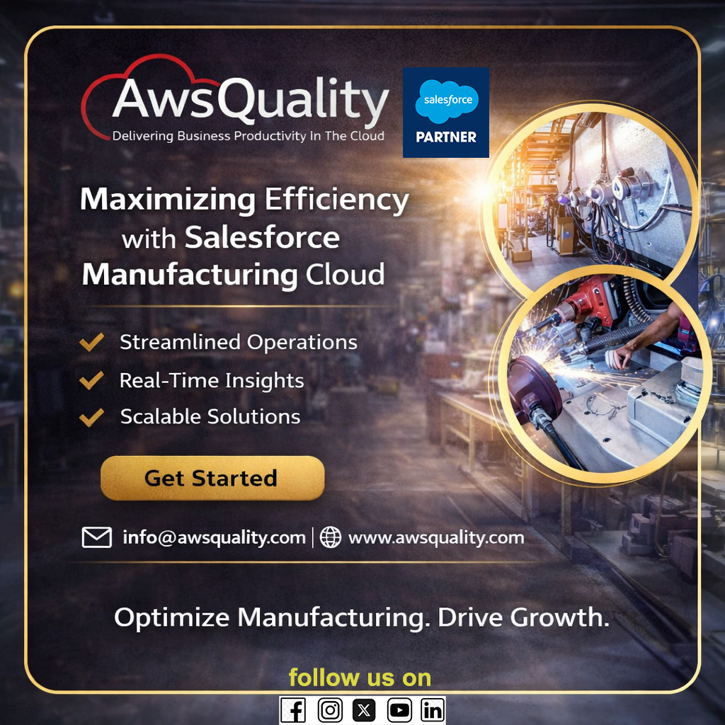 awsquality's tweet image. 🚀 Boost Manufacturing Efficiency with Salesforce Manufacturing Cloud

📧 info@awsquality.com
🌐 awsquality.com

#Salesforce #SalesforceConsulting #SalesforceCRM #USBusinesses #SmallBusinessUSA #SalesforceSupport #DigitalTransformation #BusinessGrowth #AwsQuality