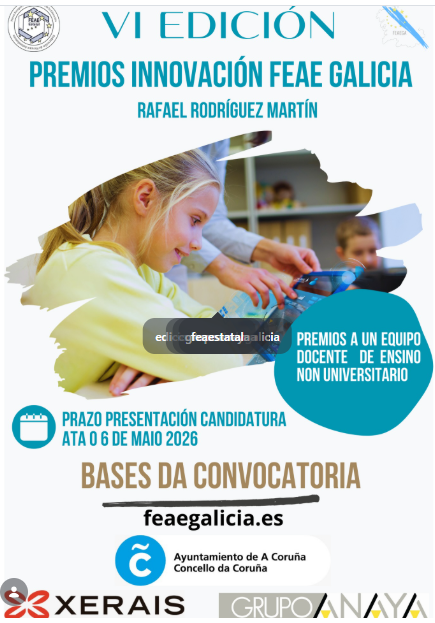📷 Abierta la VI Convocatoria de los Premios Innovación – Rafael Rodríguez Martín.
📷 Del 6 de marzo al 6 de mayo
📷 Descubre las bases y más información en
📷 feaegalicia.es/vi-convocatori…
📷 Innovar y transformar la educación. ¿Participas?