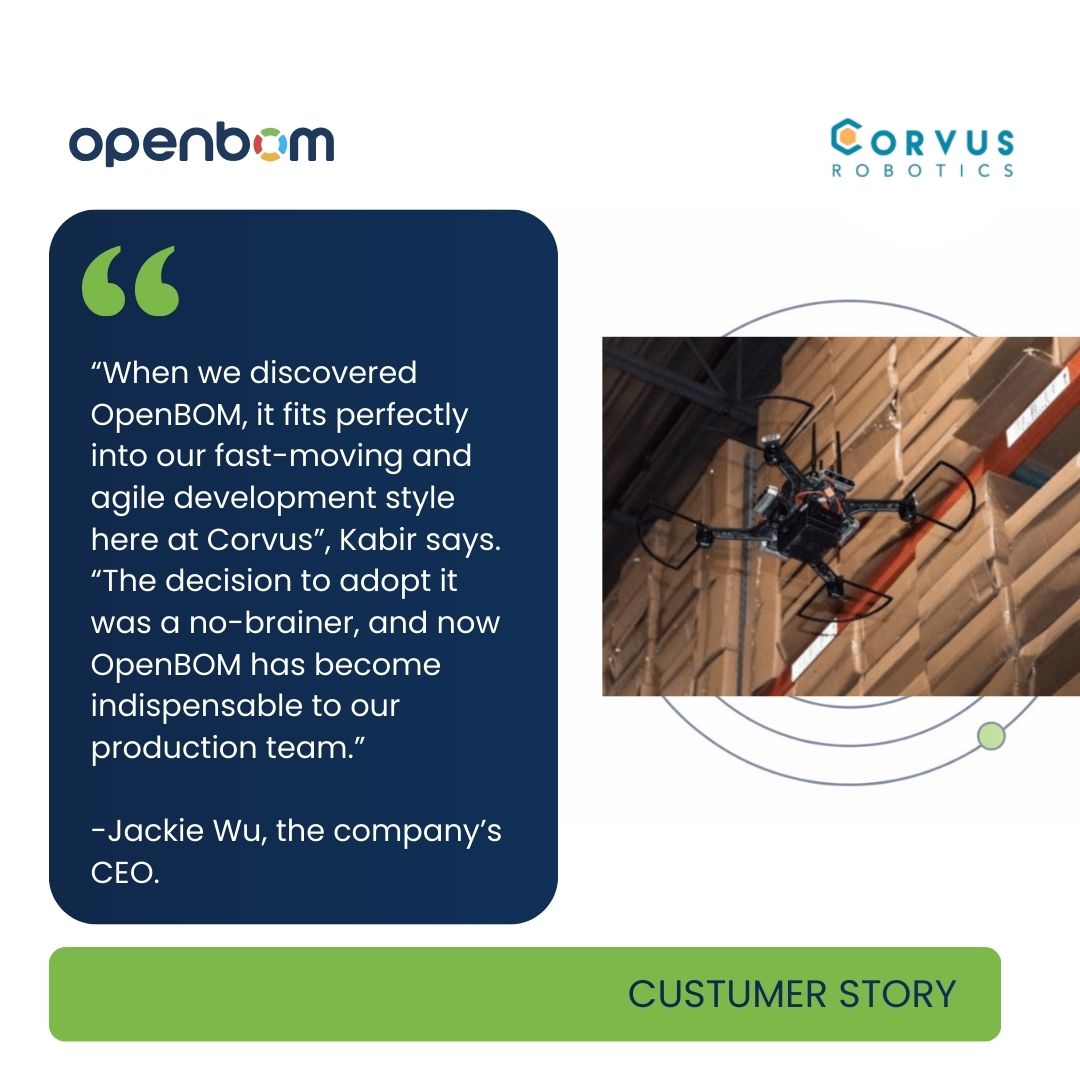 openbom's tweet image. From design to delivery — Corvus Robotics uses OpenBOM to keep engineering and production aligned.
#Robotics #DesignToManufacturing #OpenBOM
🔗 bit.ly/40fpU6k
