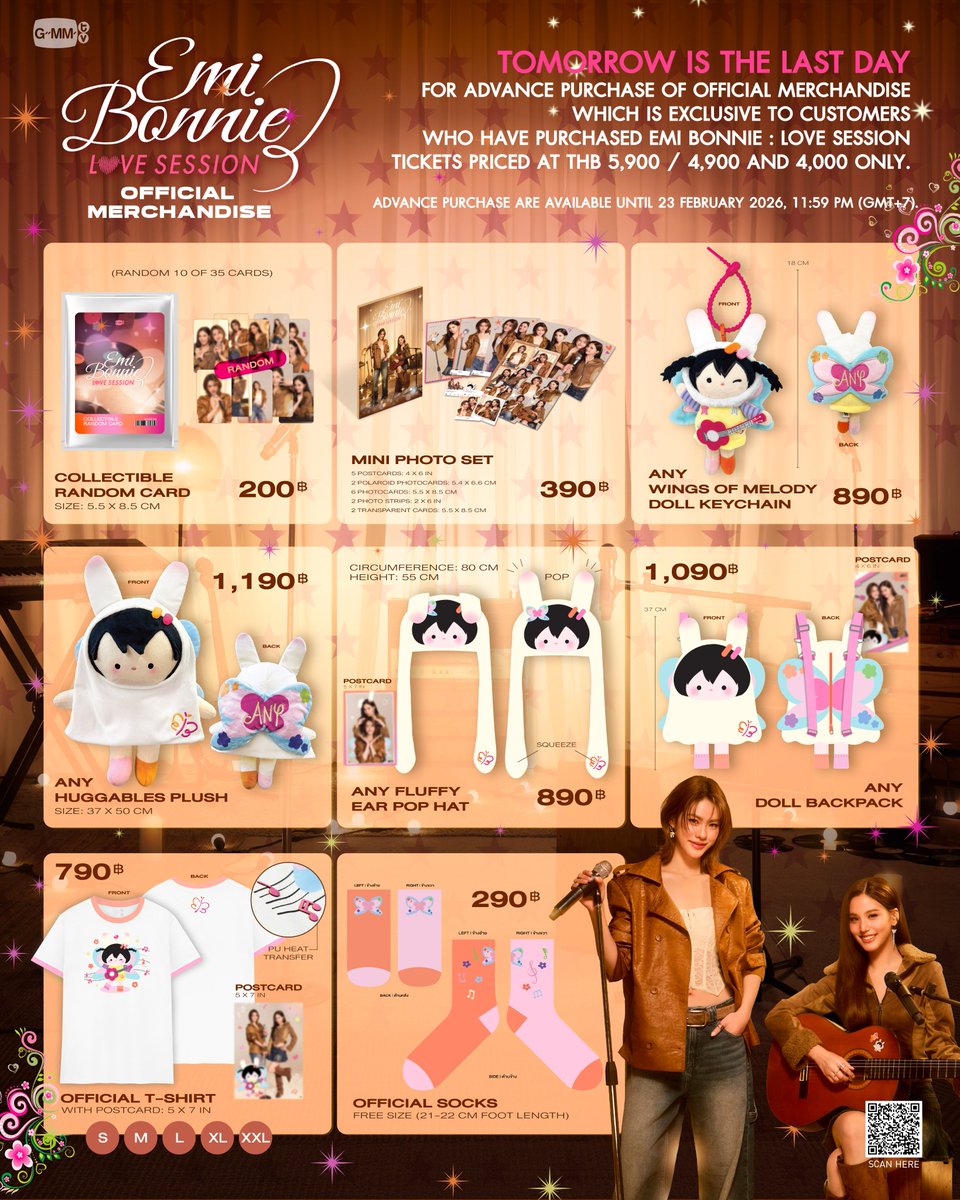 GmmtvShop's tweet image. Tomorrow is the last day for advance purchase of official merchandise which is exclusive to customers who have purchased EMI BONNIE : LOVE SESSION tickets priced at 5,900-baht / 4,900-baht and 4,000-baht only.

advancepurchase.gmm-tv.com/event/emibonni…

สั่งซื้อสินค้าล่วงหน้าได้ถึงวันที่ 23