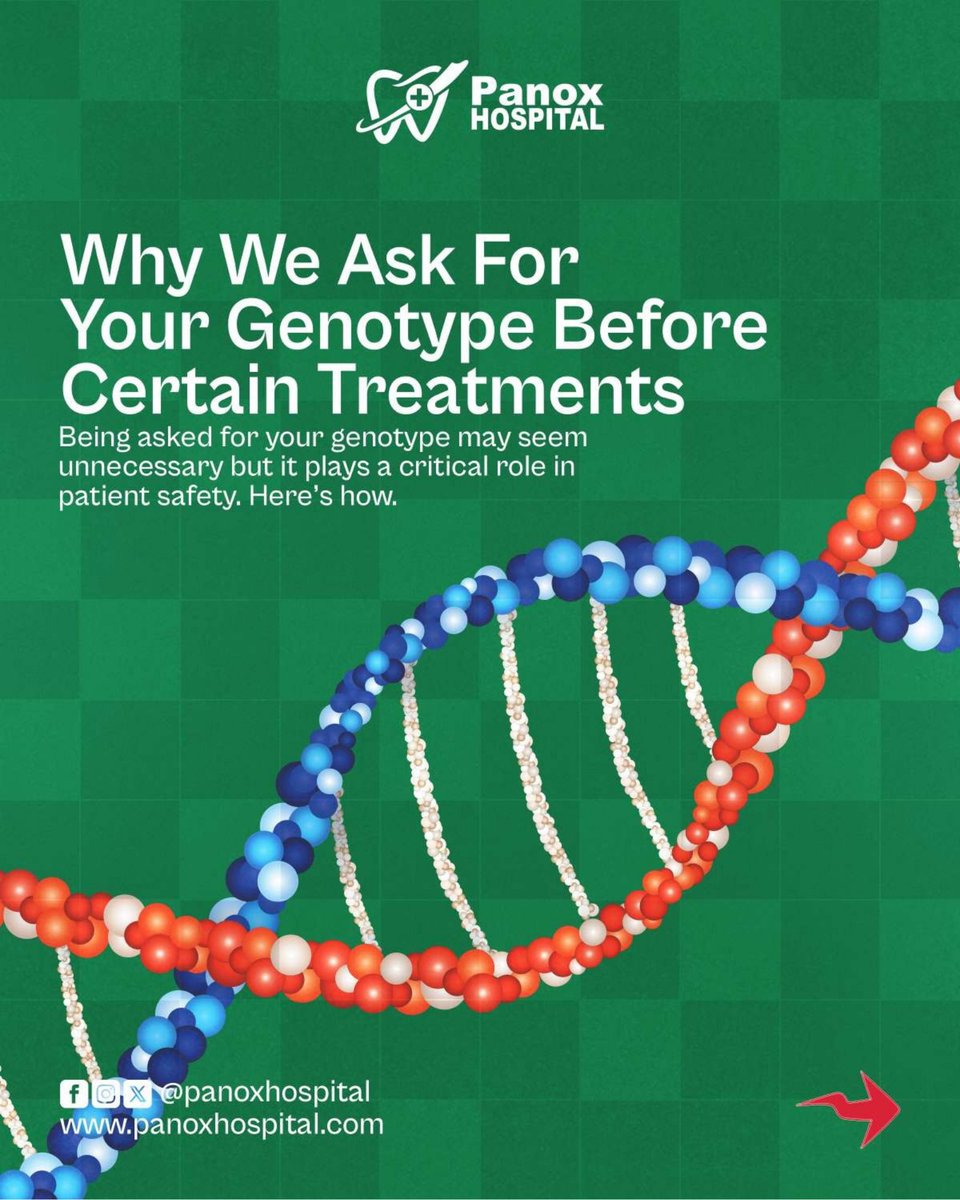 panox_hospital's tweet image. Your genotype is not only important for marriage discussions, it is a personal health tool that protects you throughout life.
📍 Visit us today at 4 Raji Rasaki Estate Road, Amuwo Odofin, Lagos.

#SickleCellAwareness #GenotypeTesting 
#PreventiveHealthcare #LagosHospital