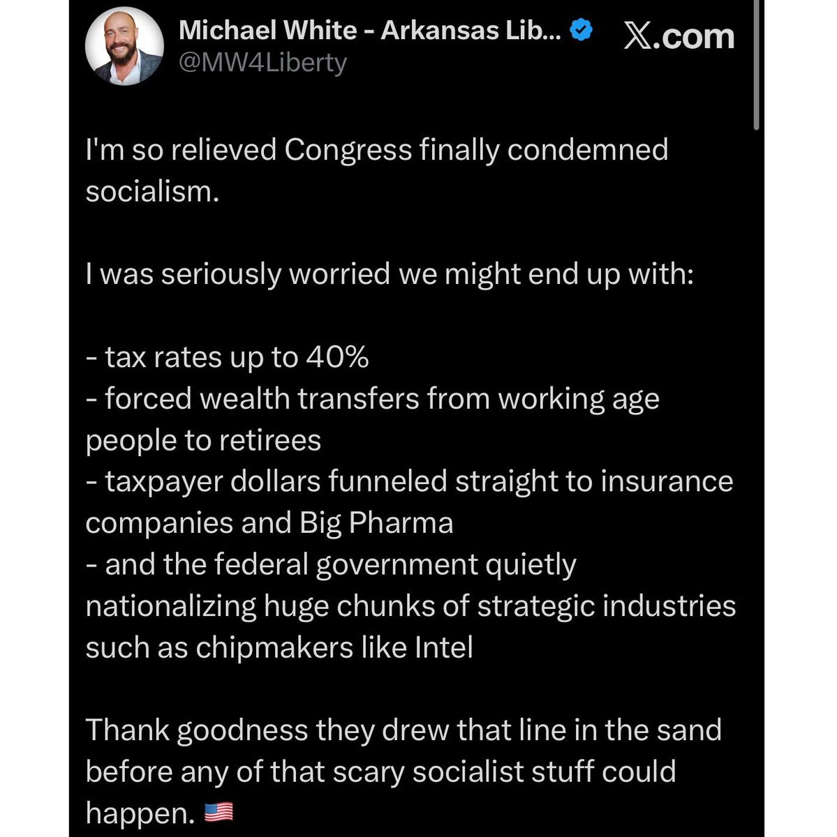 gwpro's tweet image. Really dodged a bullet, eh? #sarcasm #Congress #socialism #taxation #theft #control #cronyism #welfare #optout