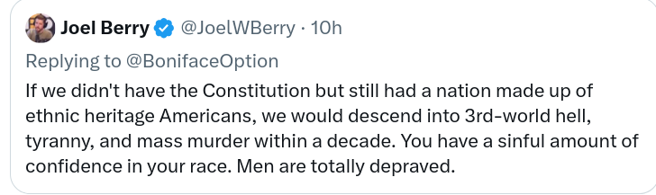 and yet, again and again, this has not happened.  those of western european decent never descend into 3rd world hell and mass murder, even when conquered by murderous communist thugs.

it simply does not occur. 

no set of laws no matter how cunningly crafted or elevated in their