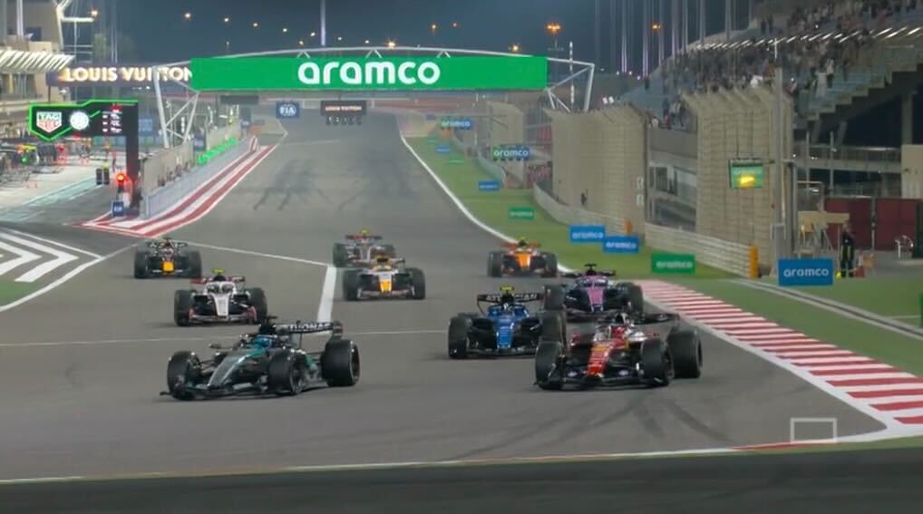 wearetherace's tweet photo. ANOTHER strong Ferrari start... but Russell holds the lead into T1 😉 https://t.co/uxrE2LWwqM