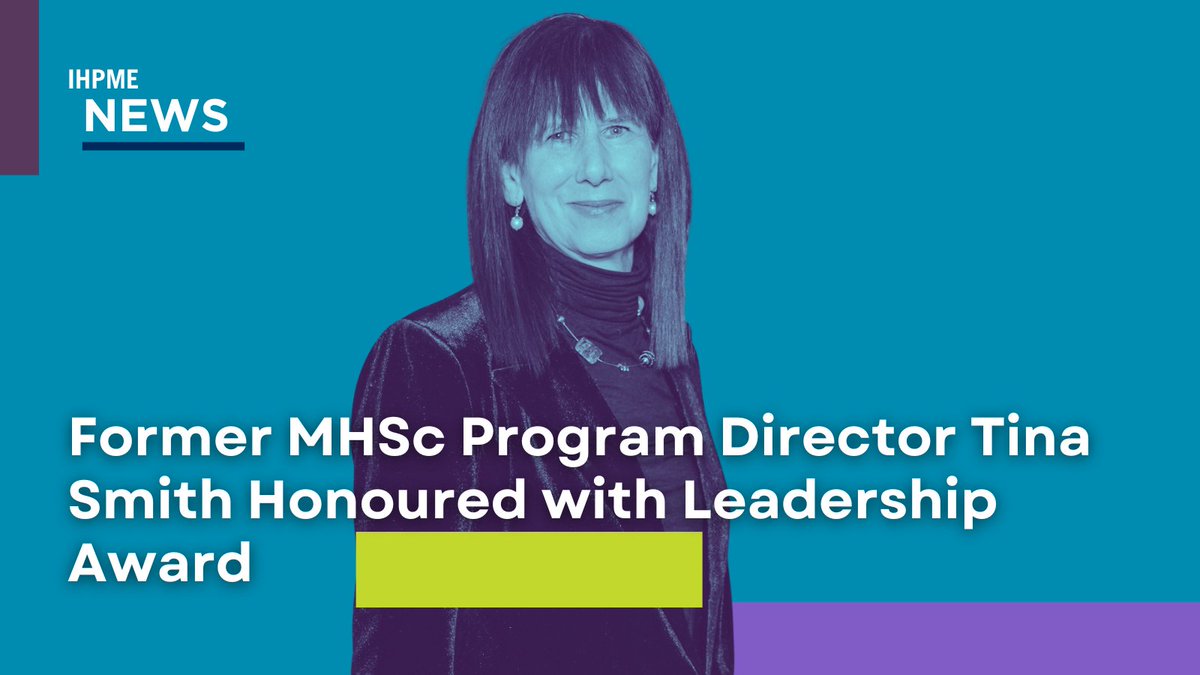 ihpmeuoft's tweet photo. Former MHSc Program Director Tina Smith has been honoured with a new Leadership Award, a recognition of her tireless dedication to the program she helped build.

Read more about it: https://t.co/x81llOA1iN https://t.co/VbNpAUqyjO