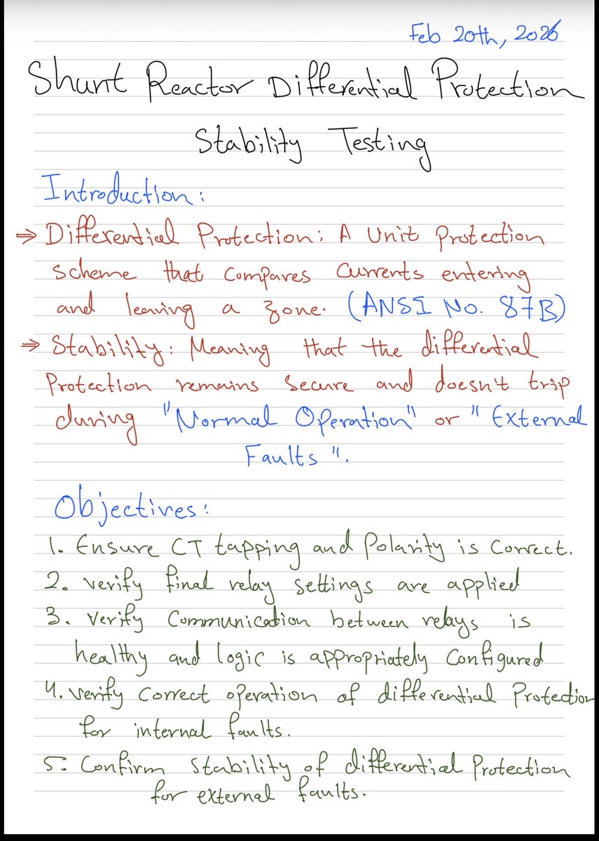 iEng_Basil's tweet photo. هنا MoS لاختبار استقرار الحماية التفاضلية للفيزات والخط المتعادل لمفاعل
Shunt Reactor Differential Phase and Neutral Protection Stability Testing.
المستند مثري ومليء بالمعلومات الفنية المهمة في حسابات اختبار الاستقرار.
مرفق هنا ملخص للاختبار مع حسابات قدرة المولد. https://t.co/ggaZbLs4mO