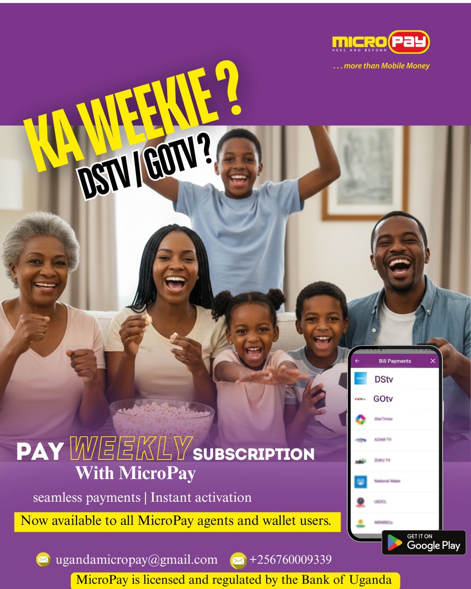 MicroPayug's tweet image. Don't miss out on your favorite shows. Stay Connected. Pay DStv &amp;amp; GOtv Ka Weekie with MicroPay.
Ka Weekie, Ka Comfort! Renew DStv/GOtv subscription  in Minutes. #MicroPay #kaweekie