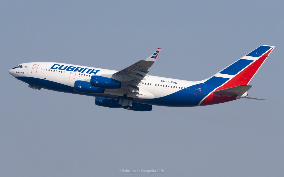 Heluxiaozhu's tweet photo. Cubana IL96-300 CU-T1250 fly as CU9240 from PEK to NQZ
Carried Cuba foreign minister to visit China on 2.4, but some technical issues happened while stopover in HAN on its way back to Cuba, today it came back with only three engines available, guess it will go to SVO for repairs. https://t.co/WF5opmzfRX