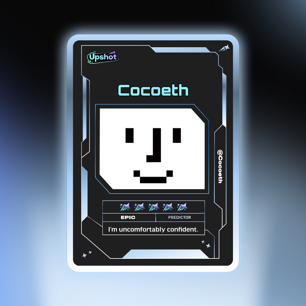 Cocoeth's tweet photo. Just ripped my Predictor Card!

Ready to claim instant cash prizes, free packs and more.

Welcome to Prediction Play on @upshot_cards

Your turn
https://t.co/izvGeh4Phj https://t.co/66j6pvEwxM